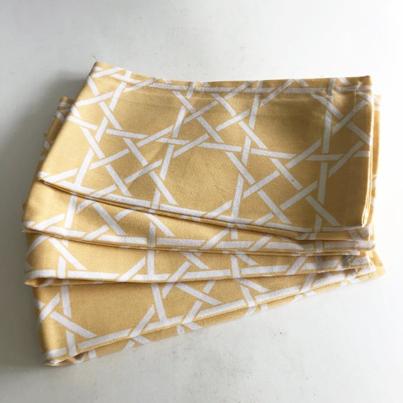 Pier 1 Imports Mustard Yellow White Cane Lattice Cotton Napkins Set of 4 - Picture 2 of 5